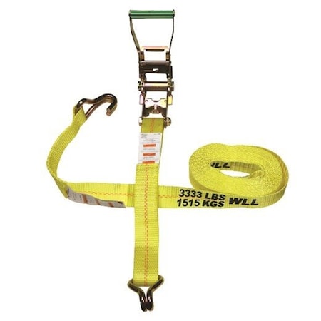 S-Line Ratchet Strap Tie Down w/Long Wide Handle and J-Hooks, 2-Inch by 15-Feet, 3,333-Pounds Load Limit 557-15WHK